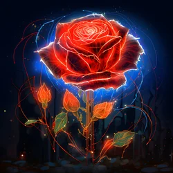 A Sketch of a Blooming Red Rose, with Only One Bloom and Some Detailed Lines 2