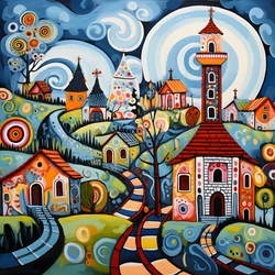 Painting of a Bulgarian Village, Orthodox Church 1