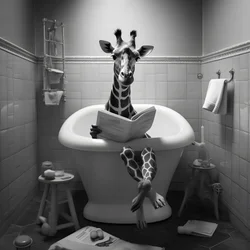 Happy giraffe sitting on toilet with newspaper 2