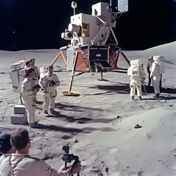 Group of People with TV Camera Showing the Fake Apollo 11 Project 2