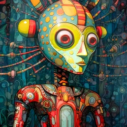 Carnival Cajun Swamp Mutant Sci-Fi Droid in the Artistic Style of Tim Burton and Beksinski 2
