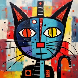 Cute Cat in the Style of Picasso, Joan Miro, and Basquiat 4