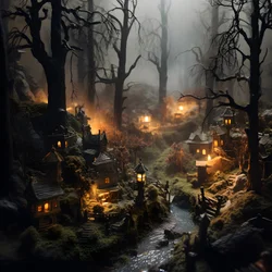 Miniature Tilt-Shift Halloween Forest with Foggy Trees and a Spooky Atmosphere 2