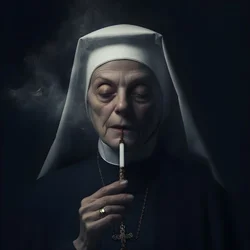 Nun with Diamond Necklace Smoking a Cigar 1