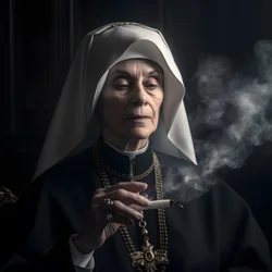 Nun with Diamond Necklace Smoking a Cigar 3
