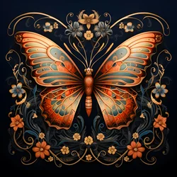 Butterfly in the Center, Symmetrical, with Flowers in the Background 1
