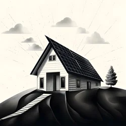 Illustration of a House with Solar Panels, with a Huge Arrow Behind it Pointing to the Right and Upwards 1