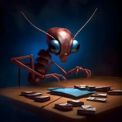 anthropomorphic wild ant with eyebrows and blue eyes 4