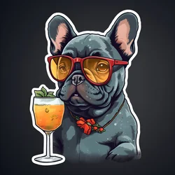 Sticker, Cool French Bulldogs Drinking a Cocktail 3