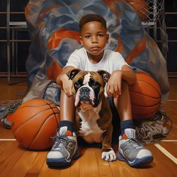 A 10-Year-Old Boy Holding a Folder and His Dog 3