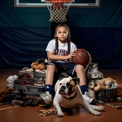 A 10-Year-Old Girl Sitting Waiting with Her Dog on the Ground Holding a Folder with the Picture 2