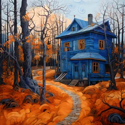 A Blue House in an Orange Forest 4