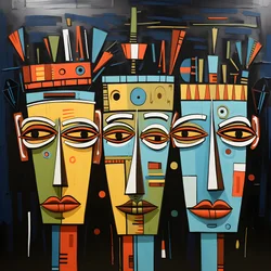 A Painting Shows a Group of Four Heads on a Wall 1