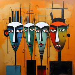 A Painting Shows a Group of Four Heads on a Wall 3