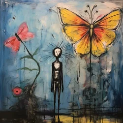 An Original Watercolor of an Angel Holding a Butterfly 2