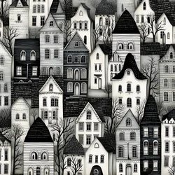A black-and-white picture of the houses 4