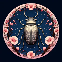 An Illustration of an Illustrated Beetle with Mushrooms in the Background 1