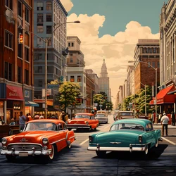 A City in the 50s with Red Cars 2