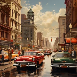 A City in the 50s with Red Cars 3
