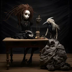 A Large Doll on a Table with a Skeleton on It 2