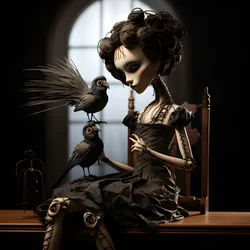 A Large Doll on a Table with a Skeleton on It 4