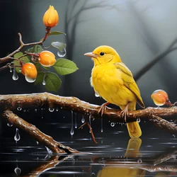 Yellow Bird on a Branch in Water 2