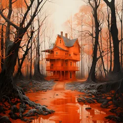 Big Red House on Blue Background 1