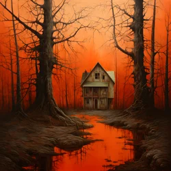 Big Red House on Blue Background 3