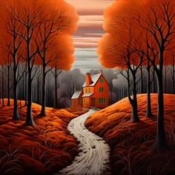 Big Red House on Blue Background 4