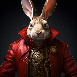 Male Anthropomorphic Cybernetic Clockpunk Android Rabbit in Red Tailcoat 4