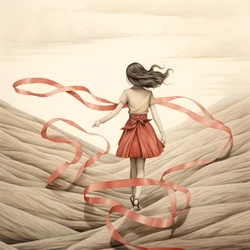 Naive Drawing of a Girl with a Ribbon Dancing 4