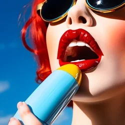 Super Close to a Colorful Melting Popsicle Next to a Woman