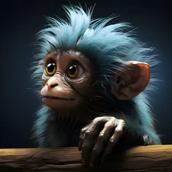 Drawing of a Joey Monkey with an Eye in the Style of Emotive Surreal Character Studies, Colorized, Pensive Poses, Topcor 58mm f/1.4, Caricature-Like Illustrations, #vfxfriday, Solarizing Master 1