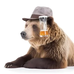 A Bear with a Top Hat and a Beer Mug Facing and in Profile on a White Background 1