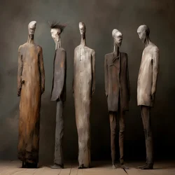 Four Clay Figures of Men Standing Side by Side 2