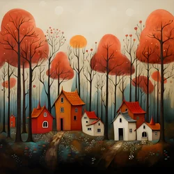 Four Red Houses in the Forest 1