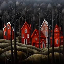 Four Red Houses in the Forest 3