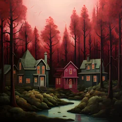 Four Red Houses in the Forest 4