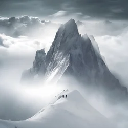 Two People Skiing Over a Cloudy Mountain 4