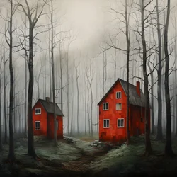 Two Red Houses in the Forest 1