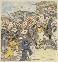Troops acclaimed by the crowd at their departure from Tokyo