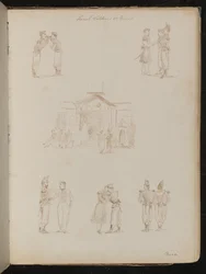 Study of Soldiers Lighting Cigarettes, Three Soldiers in Conversation, Three Studies of Pairs of Soldiers Embracing, Location Noted as 