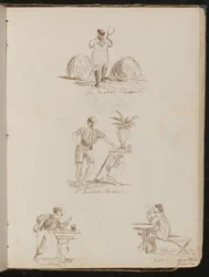 "English Peasant", "a Genoese Peasant", Study of Figures in Taverns Inscribed "Battista" and "Bile", Place and Date "June 20"