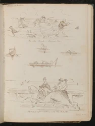 On the Parade, a Windy Day, Boats with Day-Trippers, Riders on Horses Inscribed 