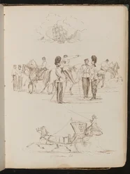 Study of a Ship Blowing on Water, Study of Eight Soldiers and Five Horses, Study of a Horse and Carriage with a Female Rider