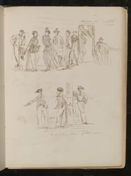 Study of eight soldiers standing in an interior, study of three Sardinian soldiers