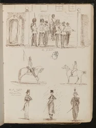 Study of "the Guards", Two Studies of Soldiers on Horseback, Three Studies of French, English and Piedmontese Policemen