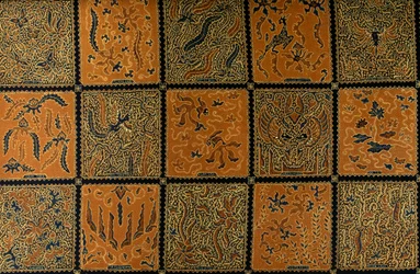 Batik with traditional check pattern, Surakarta, Java, Indonesia, detail