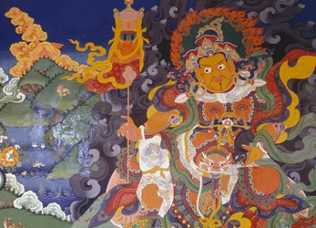 Fresco depicting colorful deities, Lamayuru Buddhist Monastery, Himalayas, Ladakh district, Jammu and Kashmir, India