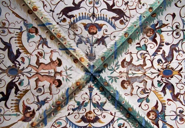 Frescoes with Angels and Floral Motifs, by Antonio Longo, Church of Assumption, Cavalese, Trentino-Alto Adige, Italy